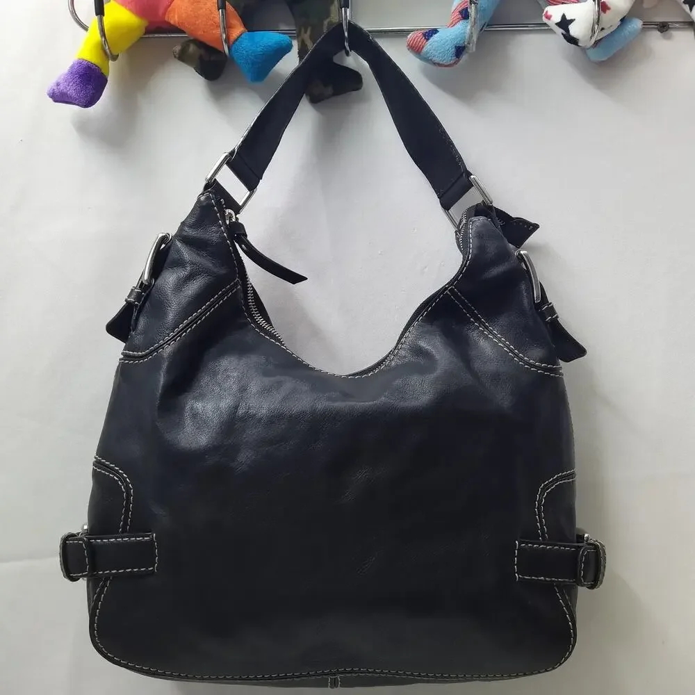 Michael Kors Black Leather Zipper Closure Hobo Shoulder Bag